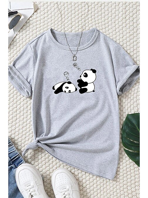 Unisex Uykucu Panda Baskılı Tasarım Tshirt