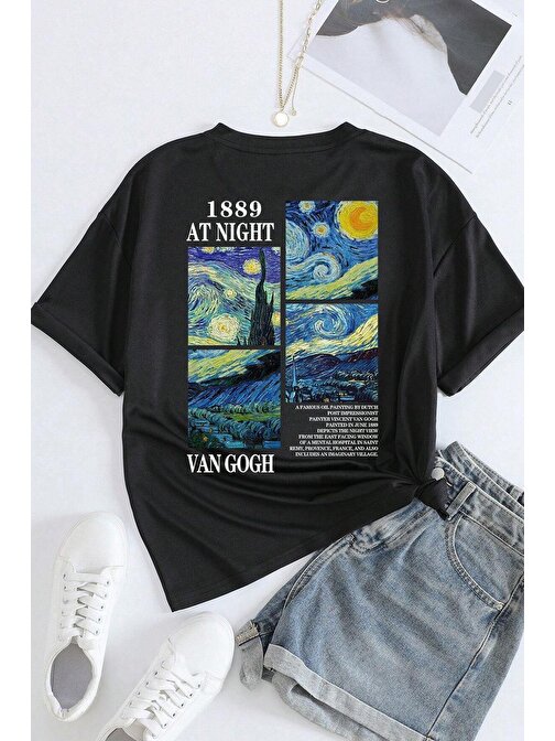 Unisex Van Gogh Baskılı Oversize Tshirt