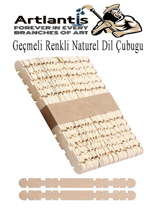 Naturel Geçmeli Dil Çubuğu Dar 50 li 1 Paket Çentikli Tırtıklı Geçirmeli Eklemeli Naturel Dondurma Çubuğu Kesik Uçlu Ahşap Çubuk