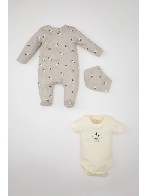 Erkek Bebek Desenli Çıtçıtlı Body Mama Önlüğü 3lü Takım C2809A524SP