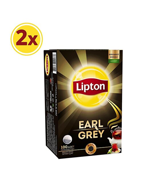 Lipton Earl Grey Bergamot Aromalı Siyah Süzen Demlik Poşet Çay 2'li 100 x 3.2 G