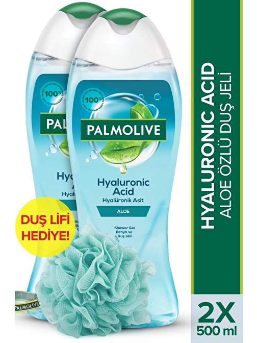 Palmolive Hyaluronic Acid Doğal Aloe Özlü Banyo ve Duş Jeli 500 ml x2 Adet + Duş Lifi Hediye