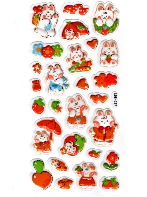Sticker Kabartmalı Stiker Defter Planlayıcı Etiket (Lde037)-19x9cm - Kırmızı Tavşan
