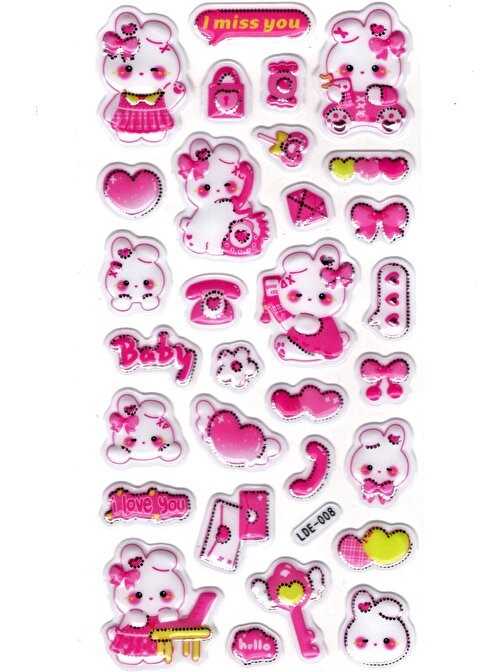 Sticker Kabartmalı Stiker Defter Planlayıcı Etiket (Lde008)-19x9cm - Tavşan ve Telefon