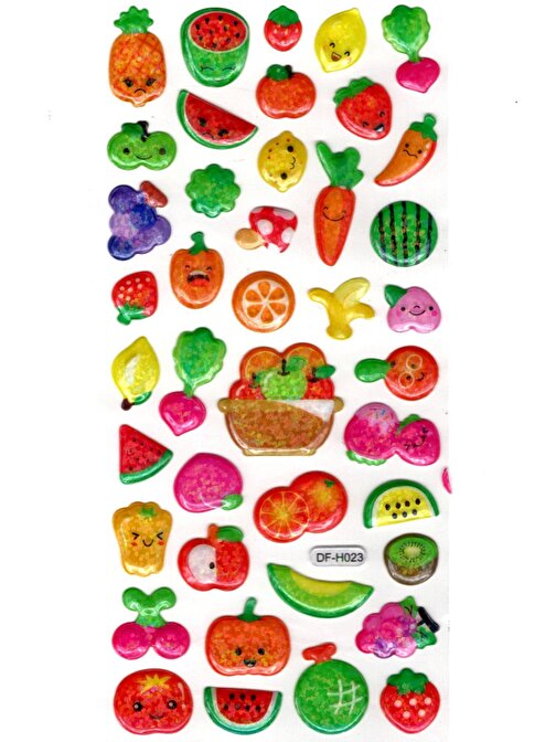 Işıltılı Sticker Kabartmalı Stiker Defter Planlayıcı Etiket (Dfh023)-18x9cm - Sebze Meyve