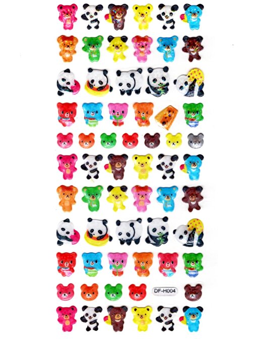 Işıltılı Sticker Kabartmalı Stiker Defter Planlayıcı Etiket (Dfh004)-18x9cm - Panda ve Ayı
