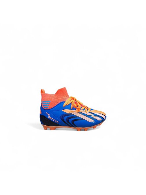 Çocuk Krampon Çoraplı Boğazlı Çim Saha Halı Saha Futbol Ayakkabısı Mavi Sarı 31-32-33-34-35