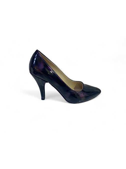 Kadın Süet Siyah Mor Rugan Stiletto Topuklu Ayakkabı 10 cm