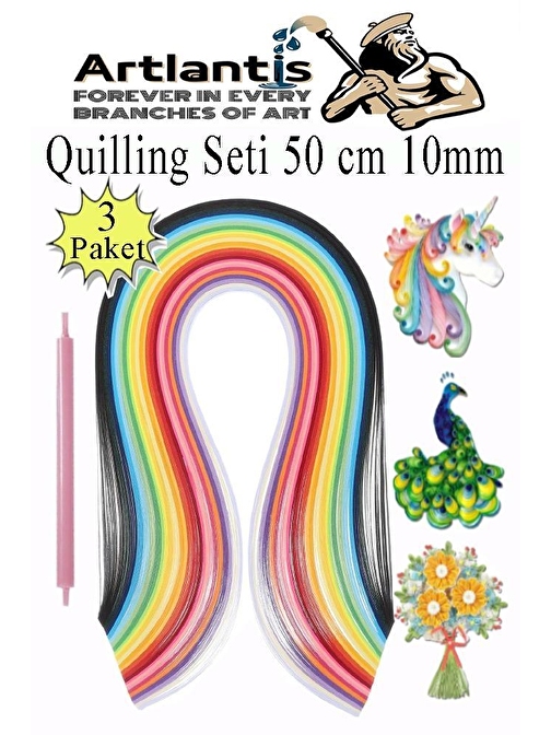 Quilling Seti 10 mm Kalın 3 Paket Quling Kağıt Katlama Kıvırma Sanatı Telkari Kuiling Karışık Renkli