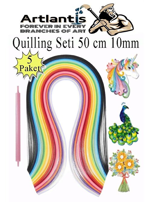 Quilling Seti 10 mm Kalın 5 Paket Quling Kağıt Katlama Kıvırma Sanatı Telkari Kuiling Karışık Renkli