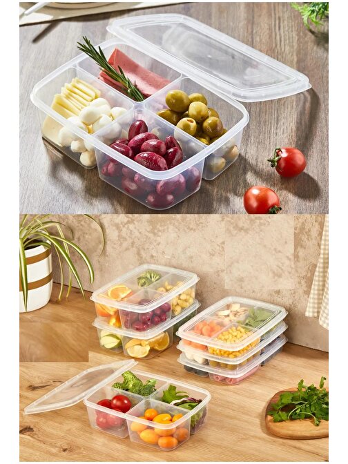 4 Bölmeli Diyet Saklama Kabı Öğünlük Kahvaltılık Piknik Beslenme Mikrodalga- Dipfriz uyumlu