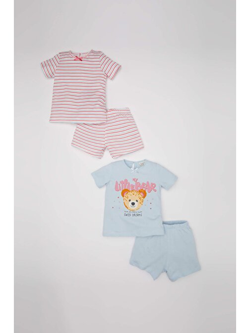 Kız Bebek Ayı Baskılı Kısa Kollu Penye 4lü Pijama Takımı C3485A524HS