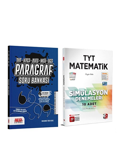 3D TYT Matematik Deneme ve Ankara Kitap Merkezi Paragraf Soru Bankası Seti 2 Kitap