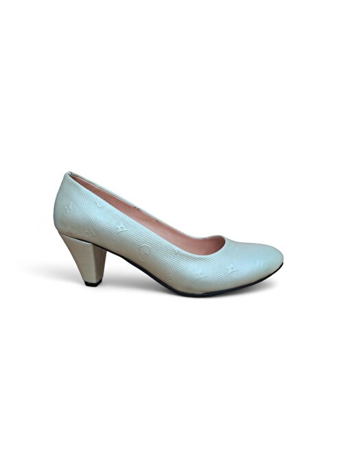 Kadın Klasik Topuklu Ayakkabı Krem 7cm