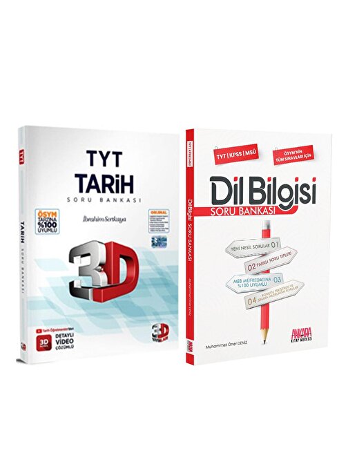 3D TYT Tarih Soru Bankası ve AKM Dil Bilgisi Soru Bankası Seti 2 Kitap
