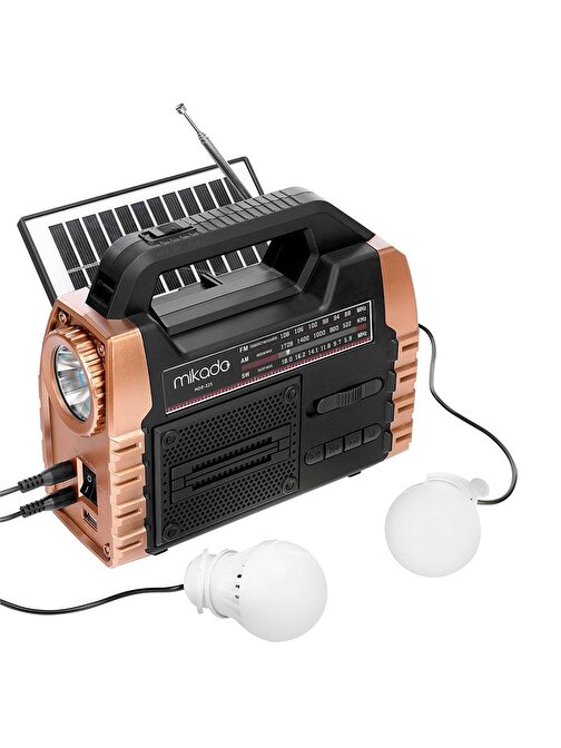 Mikado MDR-325 Ahşap USB- TF Destekli FM-AM-SW-BT+SOLAR+Power Bank 3 Band Klasik Radyo