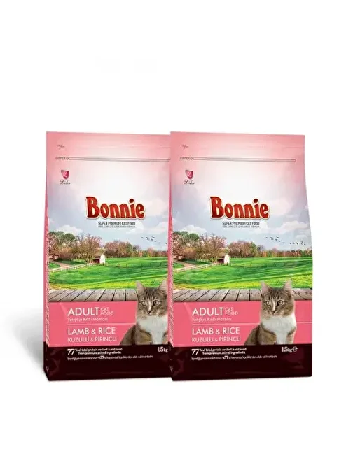 Bonnie Kuzu Etli Pirinçli Yetişkin Kedi Maması 1.5 Kg x 2 Adet