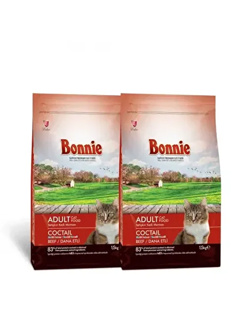 Bonnie Renkli Taneli Dana Etli Yetişkin Kedi Maması 1,5 Kg x 2 Adet