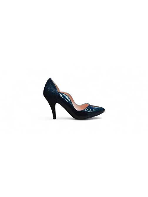 Kadın Siyah Rugan Stiletto Topuklu Ayakkabı 10 cm