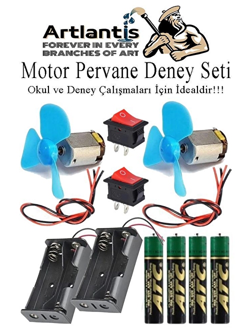 Motor Deney Seti 1 Paket Pervane Dc Motor Anahtar Pil Yatağı Pil İletken Kablo Okul Sınıf Deney Malzemesi