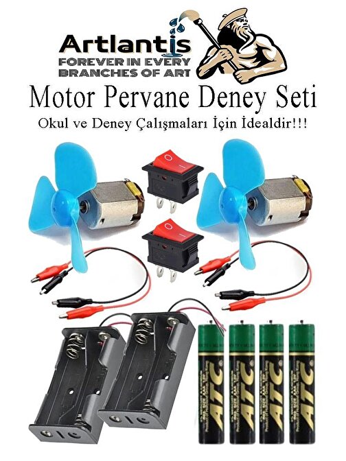 Motor Deney Seti 1 Paket Pervane Dc Motor Anahtar Pil Yatağı Pil Krokodil Kablo Okul Sınıf Deney Malzemesi