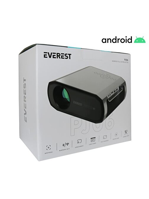 Everest PJ06 Gri- Siyah 1080P 9800 Lümens Tripodlu Android 9.0 4K Destekli Full HD Projeksiyon Cihaz
