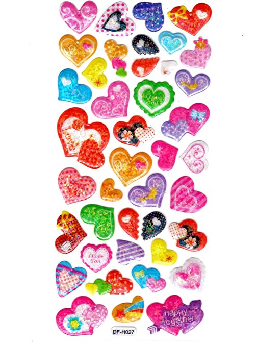 Işıltılı Sticker Kabartmalı Stiker Defter Planlayıcı Etiket (Dfh027)-18x9cm- Kalp Renkli