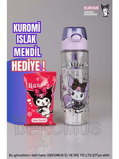 YENİ SEZON LİSANSLI KUROMI TRITAN MATARA 700 ML "KUROMI ISLAK MENDİL HEDİYELİ"