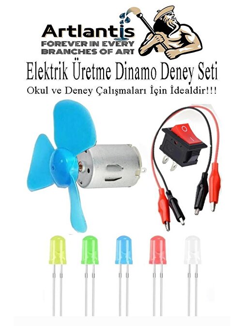 Dinamo Deney Seti 1 Paket Rüzgar Enerjisinden Elektrik Üretme Deney Seti Krokodil Kablo Dinamo Açma Kapama Anahtarı Mantar Led Ampul