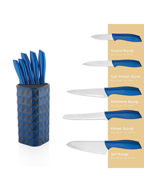 Schafer Quick Chef Standlı Bıçak Seti 6 Parça-Mavi01