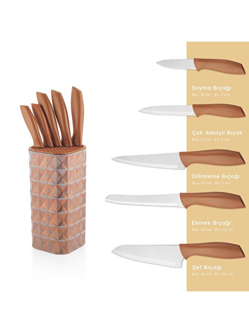Schafer Quick Chef Standlı Bıçak Seti 6 Parça-Rosegold01