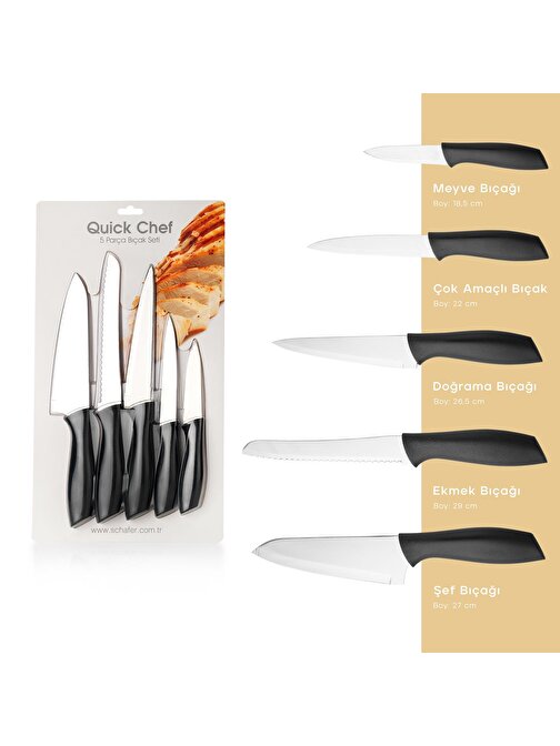 Schafer Quick Chef Bıçak Seti 5 Parça-Siyah