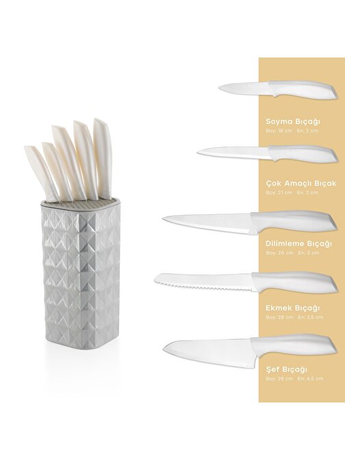 Schafer Quick Chef Standlı Bıçak Seti 6 Parça-Beyaz01