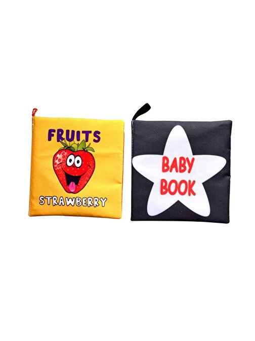 2 Kitap Tox İngilizce Meyveler ve Siyah - Beyaz Bebek Kumaş Sessiz Kitap E126 E136 - Bez Kitap , Eğitici Oyuncak