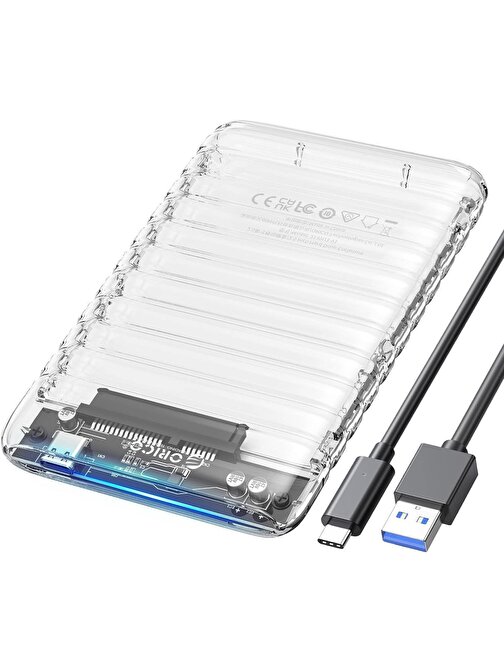 Orico USB3.2 Gen2 6Gbps Type-C 2.5” inch SATA SSD Hard Disk Kutusu Şeffaf