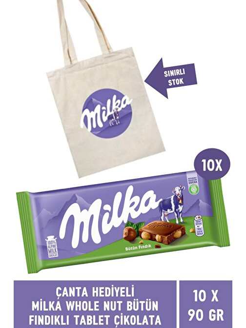 Çanta Hediyeli Milka Whole Nut Fındık Tablet Çikolata 90 gr - 10 Adet