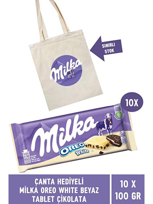 Çanta Hediyeli Milka Oreo White Beyaz Tablet Çikolata 100 gr - 10 Adet