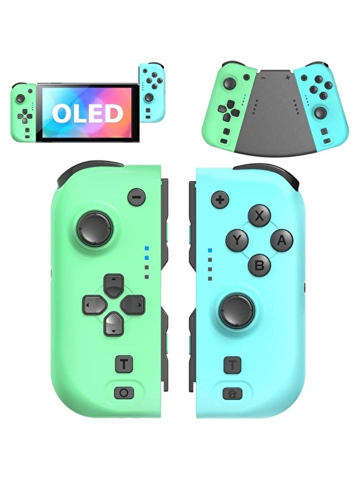 Cosmostech NS Switch Uyumlu 2'li J-C Joycon PAD Controller Gamepad Oyun Kolu Turkuaz-Yeşil