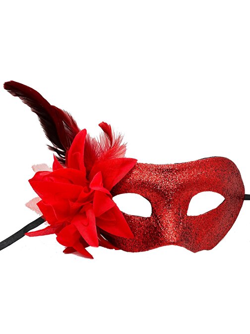 Himarry Kırmızı Renk Metalize Sim Görünümlü Parlak Tüylü Parti Maskesi 22x19 cm