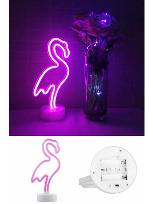 Himarry Pembe Flamingo Model Neon Led Işıklı Masa Lambası Dekoratif Aydınlatma Gece Lambası