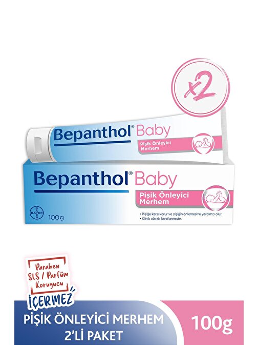 Bepanthol Baby Pişik Önleyici Merhem 100 gr 2li Paket l Parapen, SLS, Parfüm, Koruyucu İçermez