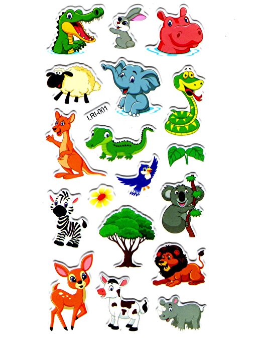 Sticker Kabartmalı Stiker Defter Planlayıcı Etiket (LRI001)-17x9 cm- Neşeli Hayvanlar