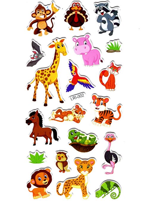 Sticker Kabartmalı Stiker Defter Planlayıcı Etiket (LRI002)-17x9 cm- Komik Hayvanlar