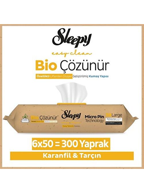 Sleepy Easy Clean Bio Çözünür Karanfil ve Tarçın Yüzey Temizlik Havlusu 6X50 (300 Yaprak)