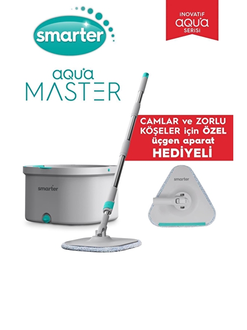 SMARTER AQUA MASTER + ÜÇGEN APARAT TEMİZ & KİRLİ SUYU AYIRMA ÖZELLİĞİ OTOMATİK TEMİZLİK SETİ MOP PASPAS CAM VE KÖŞE İÇİN