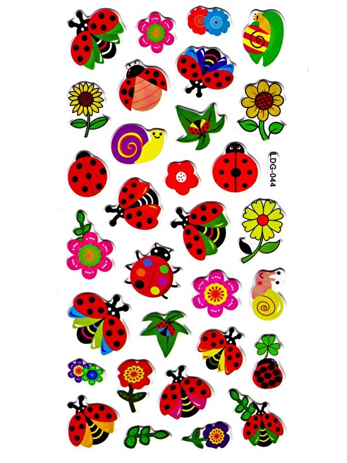 Sticker Kabartmalı Stiker Defter Planlayıcı Etiket (Ldg044)-17x9 cm- Uğurböceği