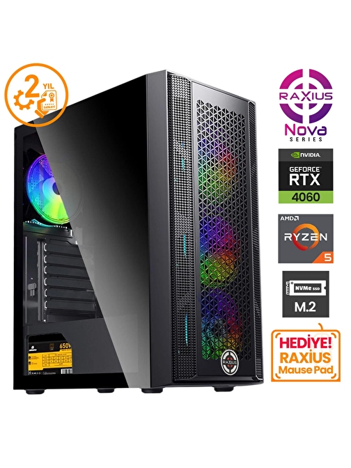 Raxius Nova G1 R5 4060-56F06 Ryzen5 32GB 1TBSSD 5600 RTX4060 FreeDOS Gaming Masaüstü Bilgisayar