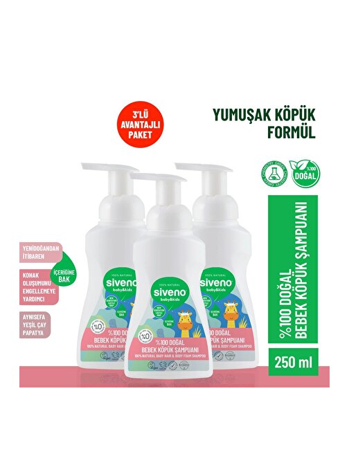 %100 Doğal Bebek Köpük Şampuanı Yenidoğan Saç ve Vücut İçin Nemlendirici Bitkisel 250 ml X 3 Adet