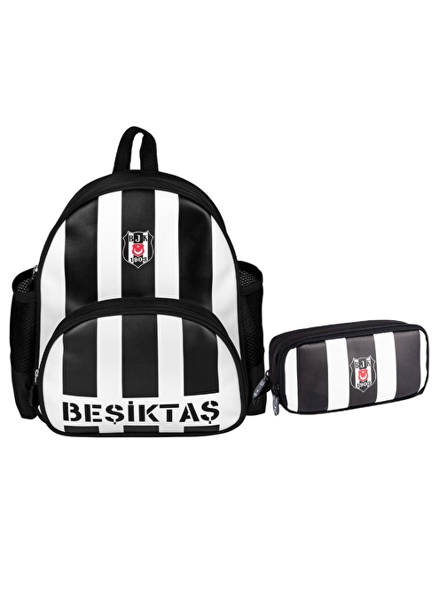 Beşiktaş 2 Bölmeli  Çubuklu Suni Deri Anaokulu Çantası+Kalemlik