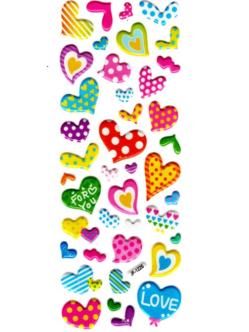Sticker Kabartmalı Stiker Defter, Planlayıcı Etiket (JF1226) 16x7 cm- Renkli Kalpler